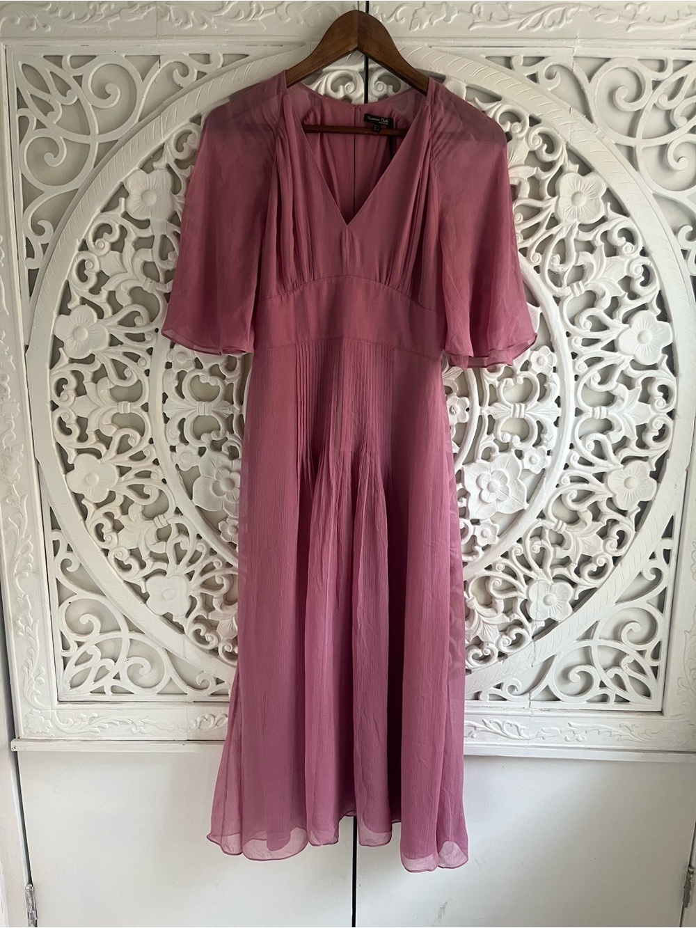 NWT Massimo Dutti Romantic Mauve Flutter Sleeve Pleated Midi Dress US 4